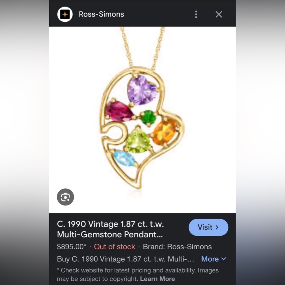 Gold Heart Multicolor Gemstone Pendant